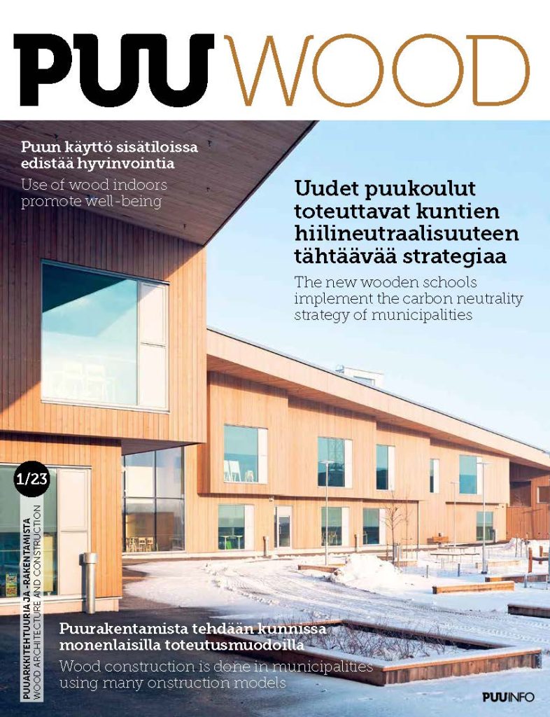 Puu-lehti 1/23 kansikuva. Puuarkkitehtuuria ja -rakentamista
